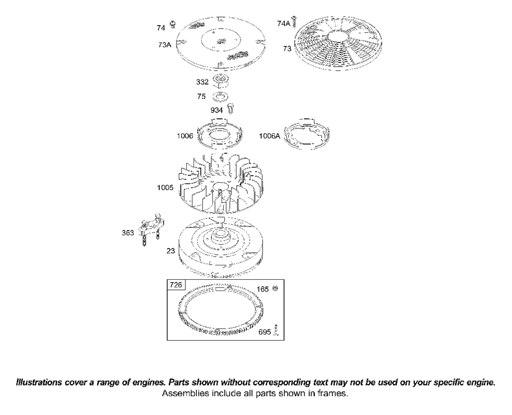 Flywheel Diagram and Parts List for 42D707-1834-XX  Briggs and Stratton Engine